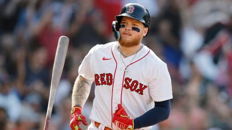 Boston Red Sox's Alex Verdugo runs on his two-run home run during the first inning of a baseball game against the Oakland Athletics, Saturday, July 8, 2023, in Boston. The New York Yankees made a rare trade with the rival Boston Red Sox, acquiring outfielder Alex Verdugo on Tuesday night, Dec. 5, 2023 for right-handers Greg Weissert, Richard Fitts and Nicholas Judice.